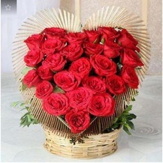 Heart Shaped Basket of 50 Exotic Red Roses