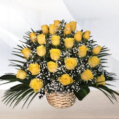 Vivid 25 Yellow Roses Basket