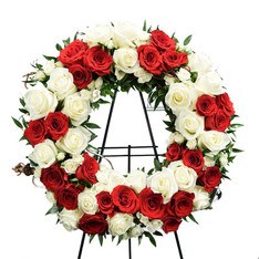 Funeral Wreath of White and Red Roses