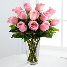 15 Pink Roses Glass Vase