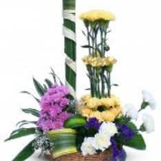 Arrangement of Pink Yellow and White carnation