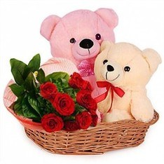 Teddy with Roses in Basket