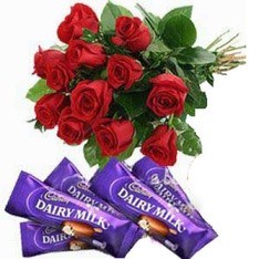 12 Red Roses Bouquet 5 Bars of Cadbury