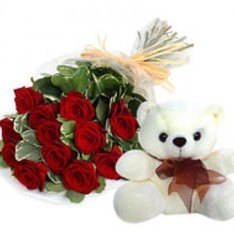 Bunch of 12 Red Rose 6 inches Teddy