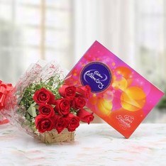 Red Roses with Cadbury Box