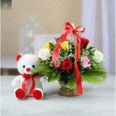 15 Mix Roses with White Teddy Bear