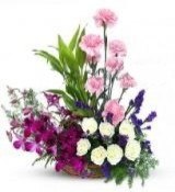 Mixed Flowers Arrangement Purple Orchid Pink Carnation and roses