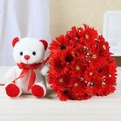 Gerbera Bouquet with Cute Teddy