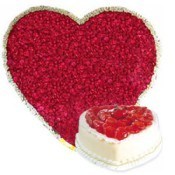 Heart With 100 Red Roses 1 Kg Heart Shape strawberry Cake