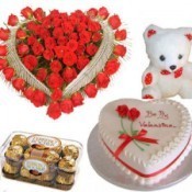 Rose Heart Teddy Cake Chocolate combo