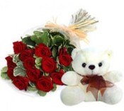 Bunch of 12 Red Rose 6 inches Teddy