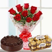 Red Roses N Cake with Ferrero Rocher