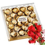 Ferrero Rocher with Red Rose Bunch
