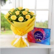 Bunch Of 10 Yellow Roses With Cadbury Celebrations