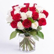 Vase With 12 Red Roses and 10 White Roses