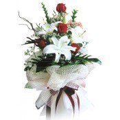 Bouquet of 3 stems White Lilies with 10 Red Roses