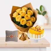 Bouquet of Yellow Roses and half kg butter scotch cake with Free Rakhi