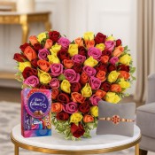 Heart Shaped Arrangement and chocolate with free rakhi
