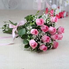 12 Pink Roses Bouquet