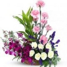 Mixed Flowers Arrangement Purple Orchid Pink Carnation and roses