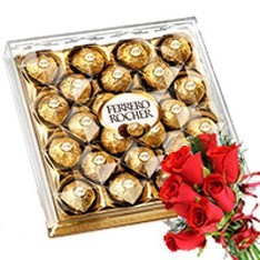 Ferrero Rocher with Red Rose Bunch