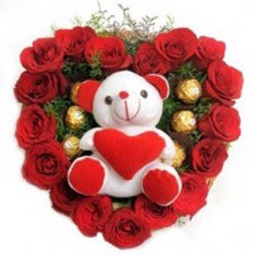 50 Red Roses N 16  Ferrero Rocher with Teddy 6 inches