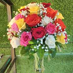 75 mix roses in a glass vase