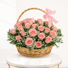Elegant Pink Roses Basket Arrangement