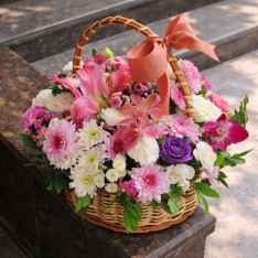 Premium Mixed Flower Basket with Lilies Orchids Roses