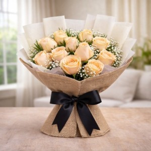 Peach Roses in Soft Light Bouquet