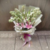 Elegant White & Pink Oriental Lilies with Tuberose Bouquet