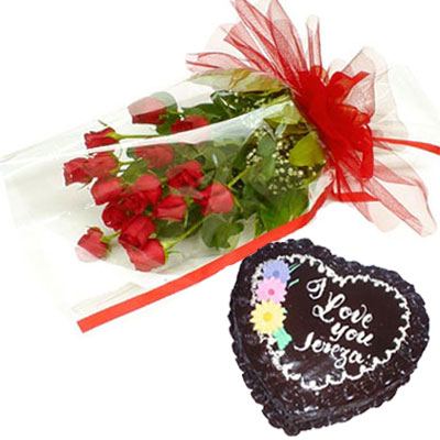 12 Red Roses with Black Forest Cake 1kg