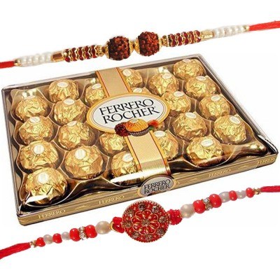 Classic Flora Rakhi With Ferrero Rocher 24 Pcs