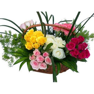 Basket Of 60 Multi Color Roses