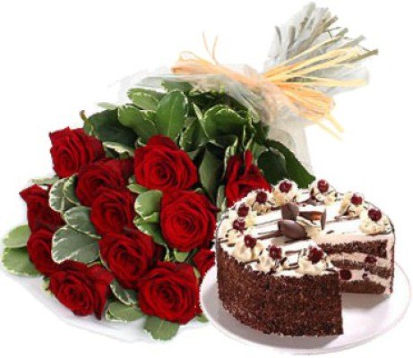 Bunch of 10 Red Roses & 1/2 Kg Black Forest Cake