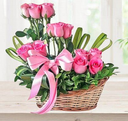 Basket of Pink Roses