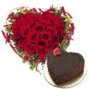 Heart of Red Roses with Chocolate Cake