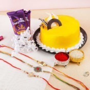 Mango Cake 2 Silk Chocolates 3 Rakhis Roli Chawal