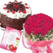 Crimson Roses with Black Forest Cake