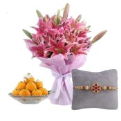 Rakhi with Lilies and Laddu
