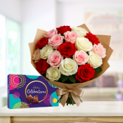Rainbow Roses Delight with Cadbury Celebration