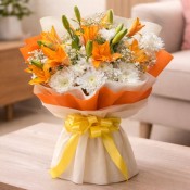 Orange Lily & White Chrysanthemum Bouquet