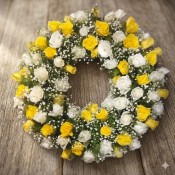 White & Yellow Rose Wreath Arrangement