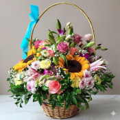 Sunflower Lily Rose Mixed Flower Basket