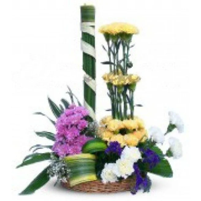 Arrangement of Pink Yellow and White carnation