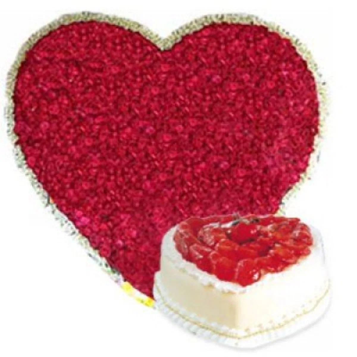 Heart With Red Roses Heart Shape strawberry Cake