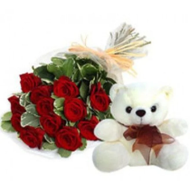 Bunch of 12 Red Rose 6 inches Teddy