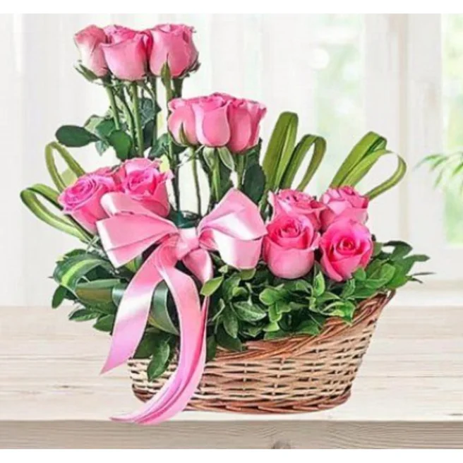 Basket of Pink Roses
