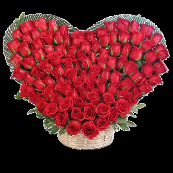 heart shaped red rose basket arrangement
