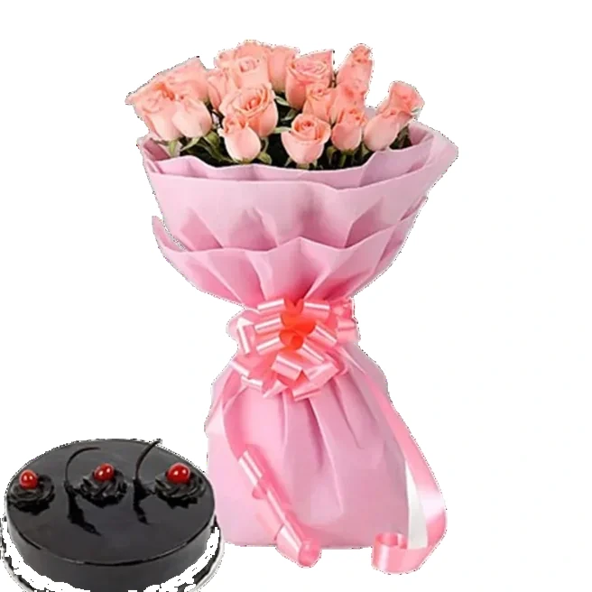 Pink Roses 20 with Cake
